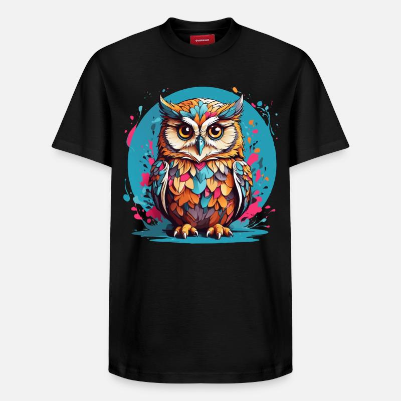Liebenswerte Eule auf Farbklecksen - Relaxed Unisex Supima Cotton T-Shirt – von SPREAD - Schwarz