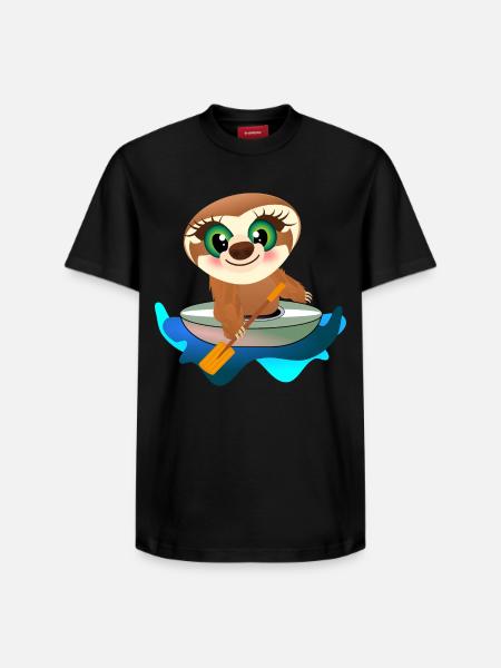 KIDS KAYAK CANOE SLOTH - Relaxed Unisex Supima Cotton T-Shirt – by SPREAD - black