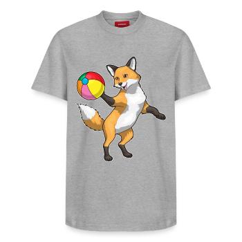 Fox Swimming Water Polo Summer - Relaxed Unisex Supima Cotton T-Shirt – by SPREAD - heather grey - Front - AI Model Female 172 dark (172cm) & AI Model Male 185 dark (185cm)