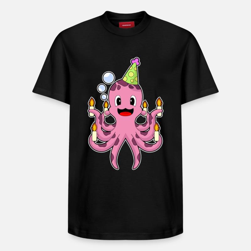 Bougies d’anniversaire Octopus - T-shirt unisexe décontracté en coton Supima – de SPREAD - noir