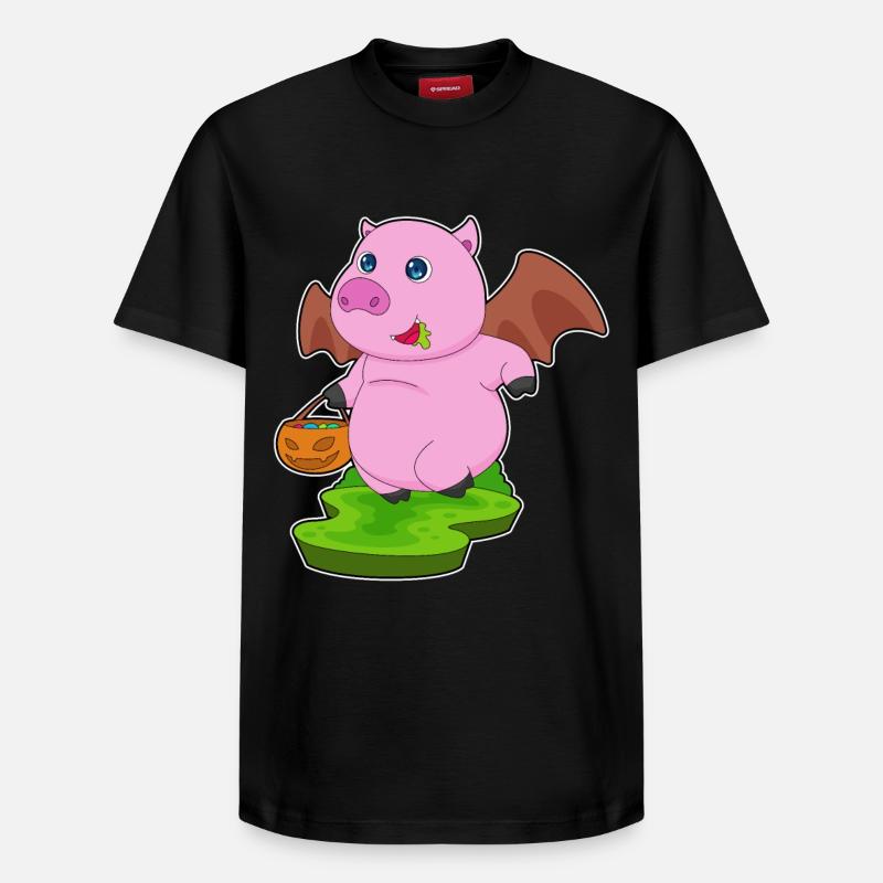 Cochon Halloween Bat - T-shirt unisexe décontracté en coton Supima – de SPREAD - noir