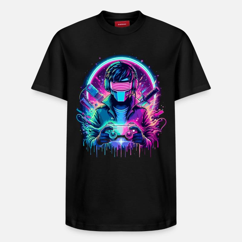 Neon Cyber Controller - Retro Gaming Power - Relaxed Unisex Supima Cotton T-Shirt – von SPREAD - Schwarz