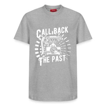 Bringing back the past - Relaxed Unisex Supima Cotton T-Shirt – by SPREAD - heather grey - Front - AI Model Female 172 dark (172cm) & AI Model Male 185 dark (185cm)