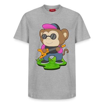 Affe Musiker Gitarre Musik - Relaxed Unisex Supima Cotton T-Shirt – von SPREAD - Grau meliert - Vorne - AI Model Female 172 dark (172cm) & AI Model Male 185 dark (185cm)