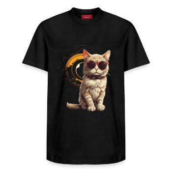 SOLAR ECLIPSE ASTRONOMY LOVERS - Relaxed Unisex Supima Cotton T-Shirt – by SPREAD - black - Front - AI Model Female 172 light (172cm) & AI Model Male 178 light (178cm)