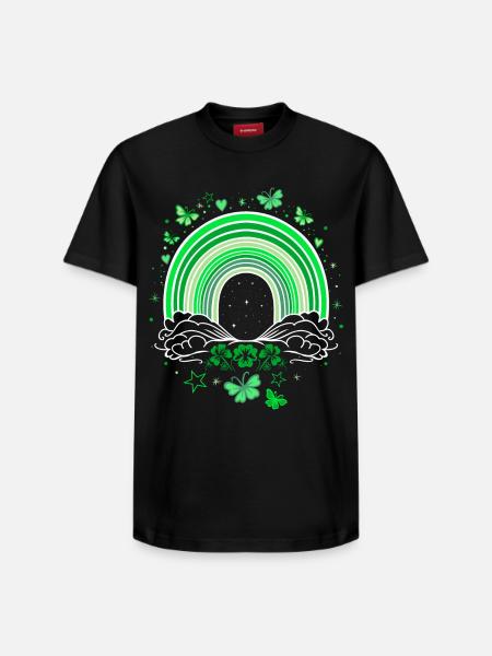 St Patrick's Day rainbow with butterflies - Relaxed Unisex Supima Cotton T-Shirt – by SPREAD - black