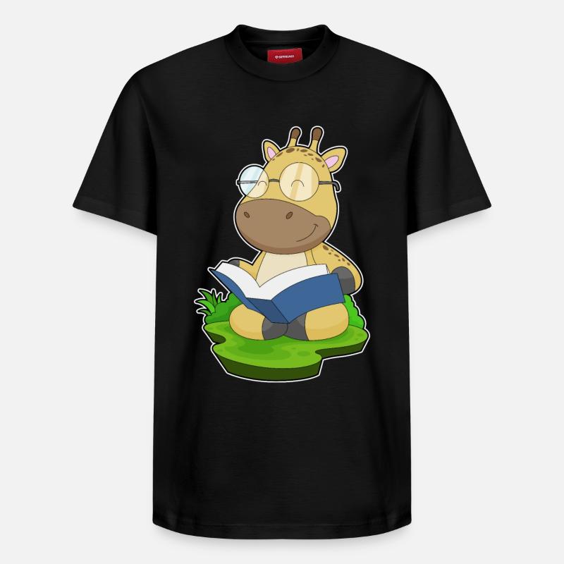 Giraffe Nerd Buch - Relaxed Unisex Supima Cotton T-Shirt – von SPREAD - Schwarz