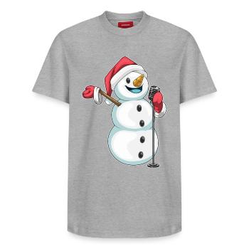 Snowman Christmas Singing - Relaxed Unisex Supima Cotton T-Shirt – by SPREAD - heather grey - Front - AI Model Female 172 dark (172cm) & AI Model Male 185 dark (185cm)