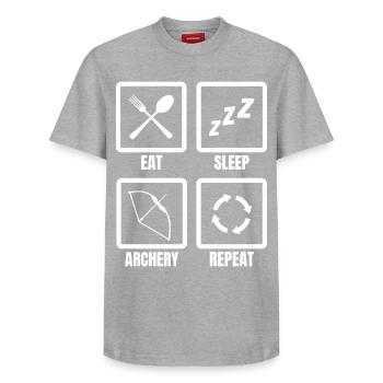 Eat Sleep Archery Repeat - Relaxed Unisex Supima Cotton T-Shirt – von SPREAD - Grau meliert - Vorne - AI Model Female 172 dark (172cm) & AI Model Male 185 dark (185cm)