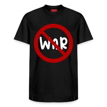 War Peace - Relaxed Unisex Supima Cotton T-Shirt – by SPREAD - black - Front - AI Model Female 172 light (172cm) & AI Model Male 178 light (178cm)