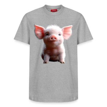 Cochon domestique Cochon Cochon Porcelet Cochon - T-shirt unisexe décontracté en coton Supima – de SPREAD - gris chiné - Devant - AI Model Female 172 dark (172cm) & AI Model Male 185 dark (185cm)