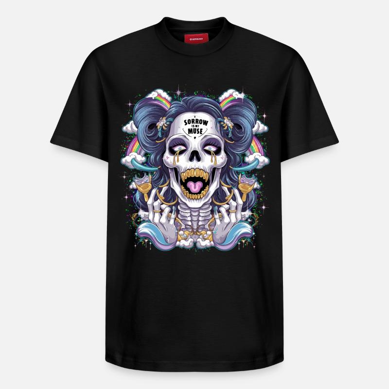 Crâne de squelette scintillant avec arc-en-ciel - T-shirt unisexe décontracté en coton Supima – de SPREAD - noir