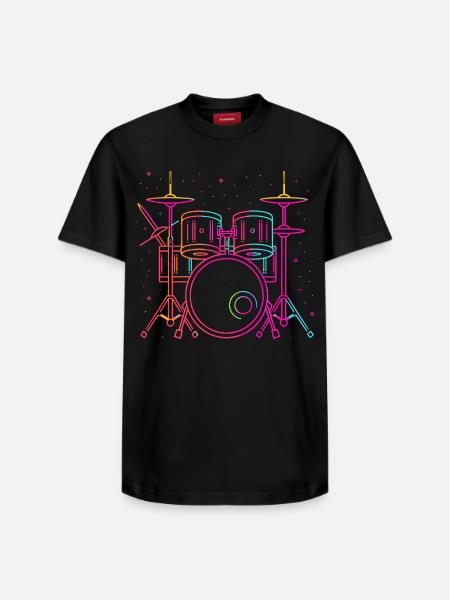Drums Sketch Retro - Relaxed Unisex Supima Cotton T-Shirt – by SPREAD - black