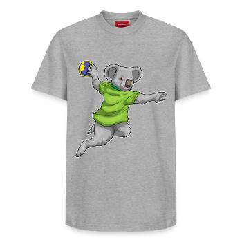 Koala Handball Player Handball - T-shirt unisexe décontracté en coton Supima – de SPREAD - gris chiné - Devant - AI Model Female 172 dark (172cm) & AI Model Male 185 dark (185cm)
