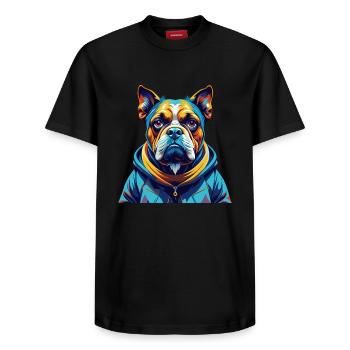 New Zealand Heading Dog Breed Cartoon Kawaii - Relaxed Unisex Supima Cotton T-Shirt – by SPREAD - black - Front - AI Model Female 172 light (172cm) & AI Model Male 178 light (178cm)