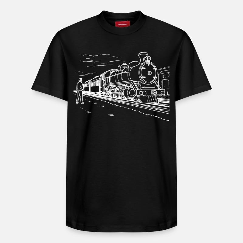 Dessin d’amoureux du train - T-shirt unisexe décontracté en coton Supima – de SPREAD - noir