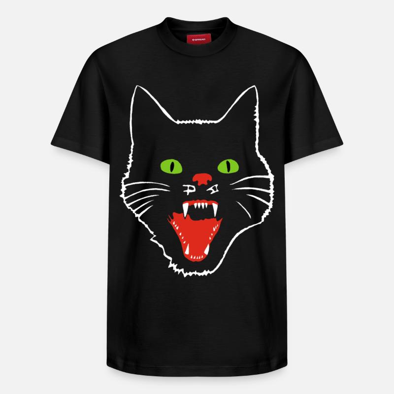 Chat terrifiant aux yeux verts - T-shirt unisexe décontracté en coton Supima – de SPREAD - noir
