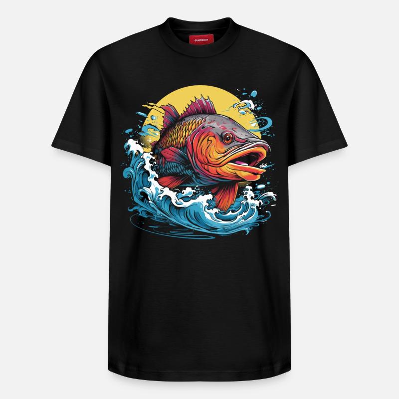 Fischerei Illustration - Relaxed Unisex Supima Cotton T-Shirt – von SPREAD - Schwarz