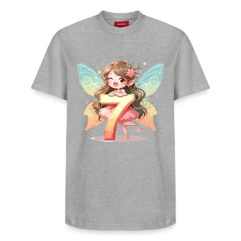 7 Years Fairy Elf Birthday Gift - Relaxed Unisex Supima Cotton T-Shirt – by SPREAD - heather grey - Front - AI Model Female 172 dark (172cm) & AI Model Male 185 dark (185cm)