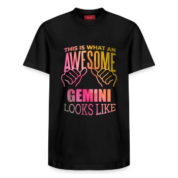 Gemini - Relaxed Unisex Supima Cotton T-Shirt – by SPREAD - black - Front - AI Model Female 172 light (172cm) & AI Model Male 178 light (178cm)