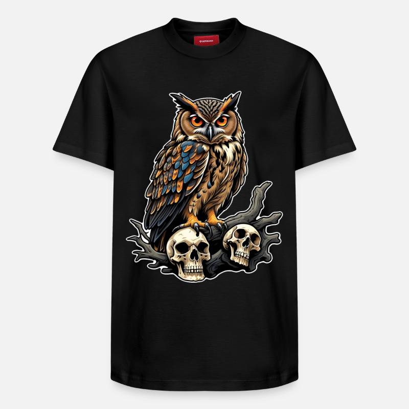 Eule sitzt auf Skulls - Relaxed Unisex Supima Cotton T-Shirt – von SPREAD - Schwarz