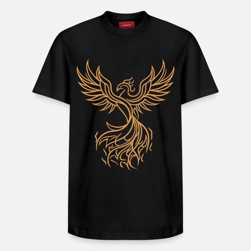 Phönix Mythischer Feuervogel Auferstehender Stammeskunst - Relaxed Unisex Supima Cotton T-Shirt – von SPREAD - Schwarz