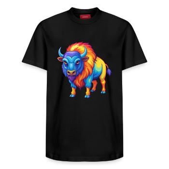 Buffalo Colorful Kawaii Cartoon Character Clipart - Relaxed Unisex Supima Cotton T-Shirt – by SPREAD - black - Front - AI Model Female 172 light (172cm) & AI Model Male 178 light (178cm)