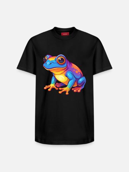 żaba, kolorowy, kawaii, kreskówka, postać Clipart - T-shirt unisex o luźnym kroju z bawełny Supima – marki SPREAD - czarny