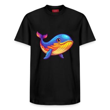 Blauwal Bunt Kawaii Cartoon Meerestier - Relaxed Unisex Supima Cotton T-Shirt – von SPREAD - Schwarz - Vorne - AI Model Female 172 light (172cm) & AI Model Male 178 light (178cm)