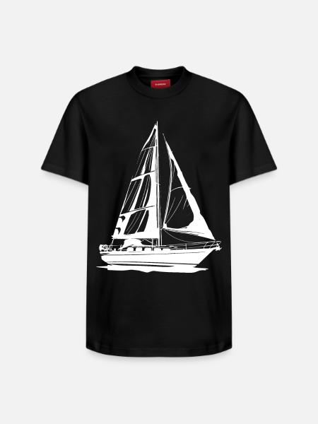 Dessin de voilier - T-shirt unisexe décontracté en coton Supima – de SPREAD - noir
