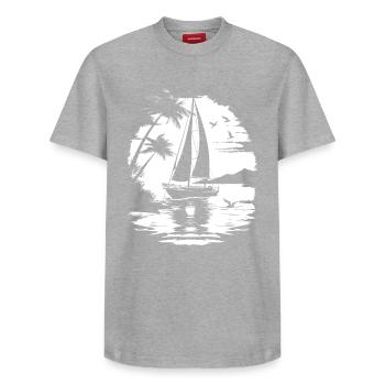 Sailing Drawing - Relaxed Unisex Supima Cotton T-Shirt – by SPREAD - heather grey - Front - AI Model Female 172 dark (172cm) & AI Model Male 185 dark (185cm)