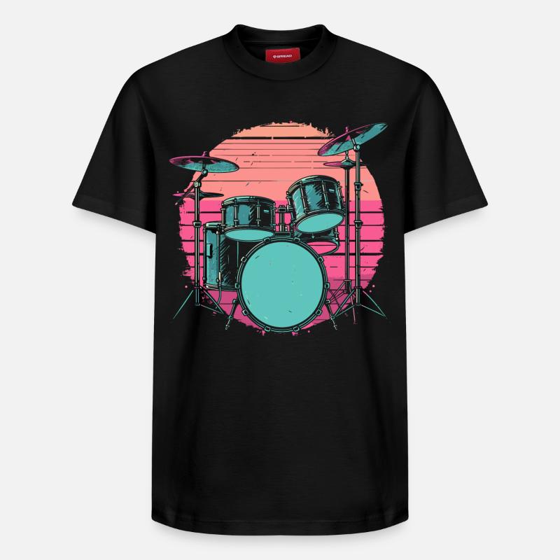 Schlagzeug Synthwave - Relaxed Unisex Supima Cotton T-Shirt – von SPREAD - Schwarz