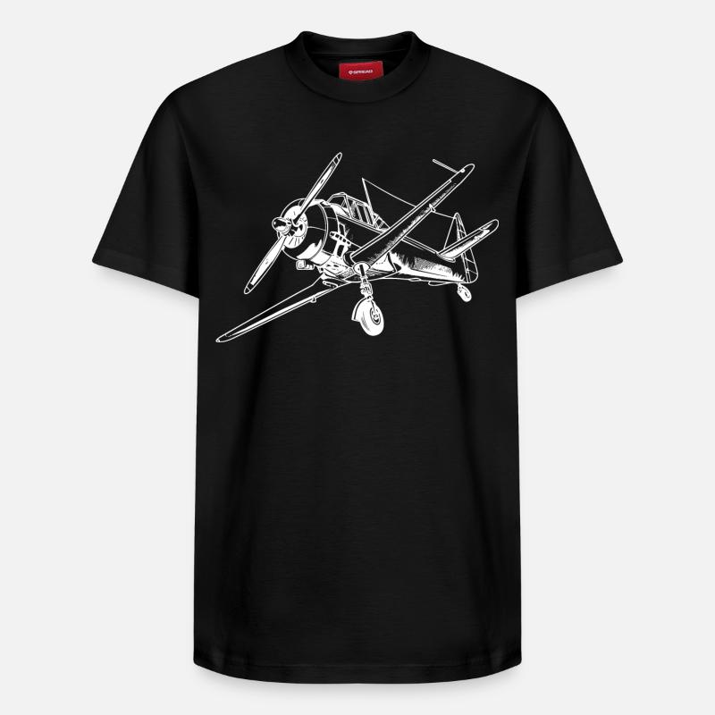 Dessin d’avion à hélice - T-shirt unisexe décontracté en coton Supima – de SPREAD - noir