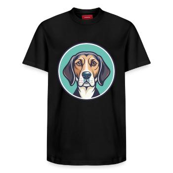 St Hubert Jura Hound Dog Breed Cartoon Kawaii Pet - Relaxed Unisex Supima Cotton T-Shirt – by SPREAD - black - Front - AI Model Female 172 light (172cm) & AI Model Male 178 light (178cm)