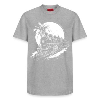 Graphique ferroviaire - T-shirt unisexe décontracté en coton Supima – de SPREAD - gris chiné - Devant - AI Model Female 172 dark (172cm) & AI Model Male 185 dark (185cm)