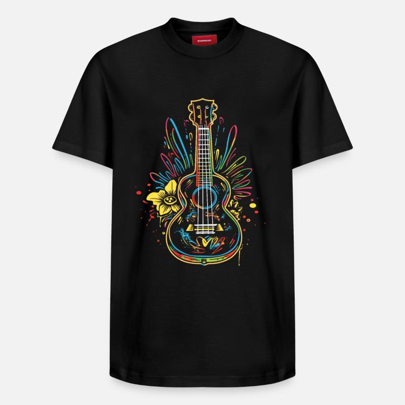 Ukulélé : Dessin au trait - T-shirt unisexe décontracté en coton Supima – de SPREAD - noir