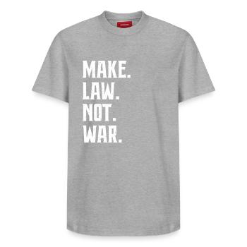 Make Law Not War Anwalt Richter Advokat - Relaxed Unisex Supima Cotton T-Shirt – von SPREAD - Grau meliert - Vorne - AI Model Female 172 dark (172cm) & AI Model Male 185 dark (185cm)