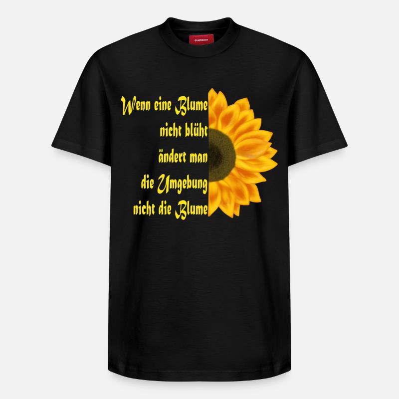 Sonnenblume trifft Textkunst - Relaxed Unisex Supima Cotton T-Shirt – von SPREAD - Schwarz
