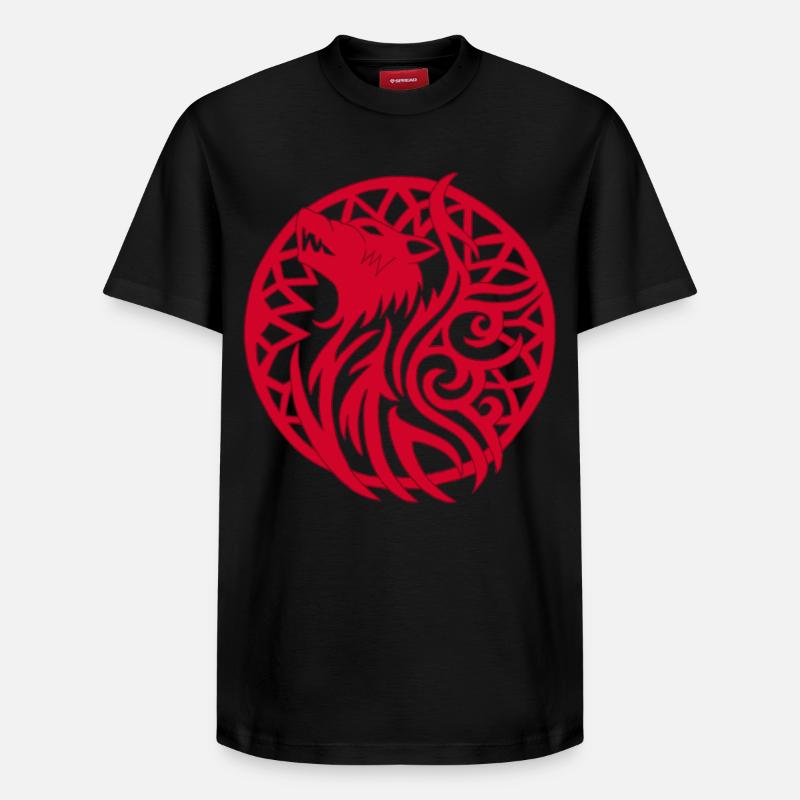 Roter Wolf und Glücksbringer - Relaxed Unisex Supima Cotton T-Shirt – von SPREAD - Schwarz