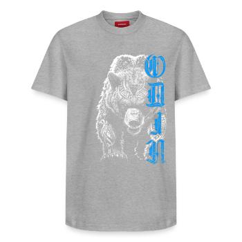 Odin Grizzly Bear Norse Mythology Norse - Relaxed Unisex Supima Cotton T-Shirt – by SPREAD - heather grey - Front - AI Model Female 172 dark (172cm) & AI Model Male 185 dark (185cm)