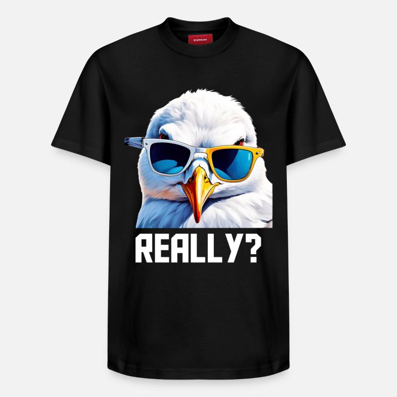 Really - Möwe mit Sonnebrille - Relaxed Unisex Supima Cotton T-Shirt – von SPREAD - Schwarz