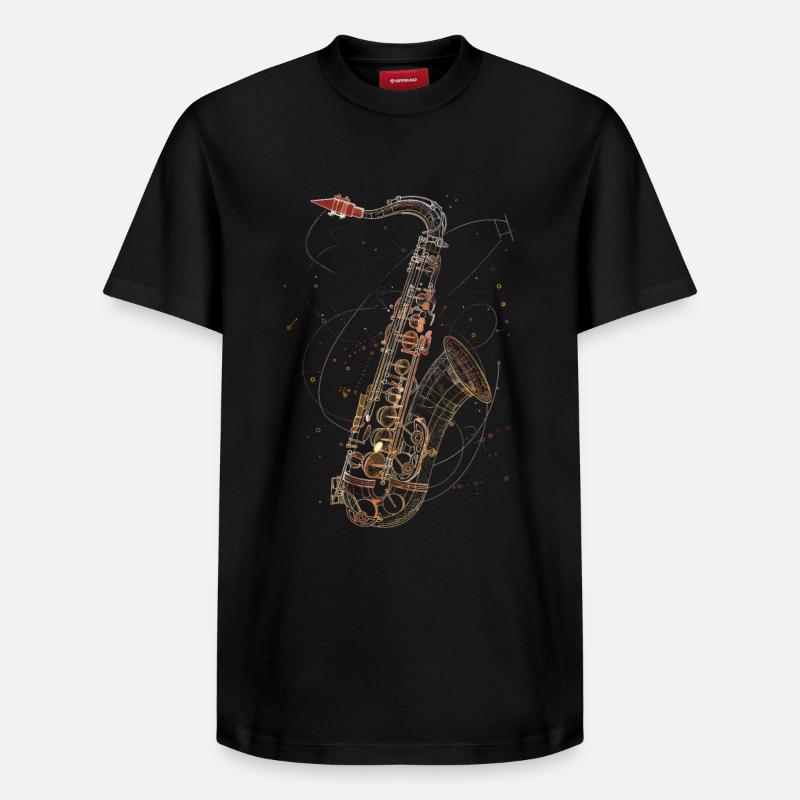 Dessin au trait de saxophone - T-shirt unisexe décontracté en coton Supima – de SPREAD - noir