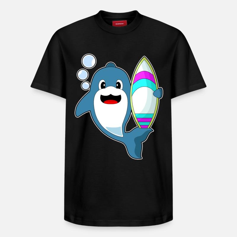 Planche de surf Dolphin Surfer - T-shirt unisexe décontracté en coton Supima – de SPREAD - noir