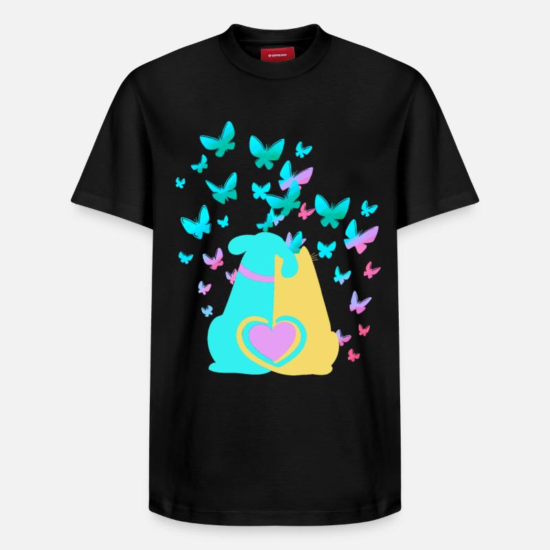 Printemps Chien Chat Coeur - T-shirt unisexe décontracté en coton Supima – de SPREAD - noir