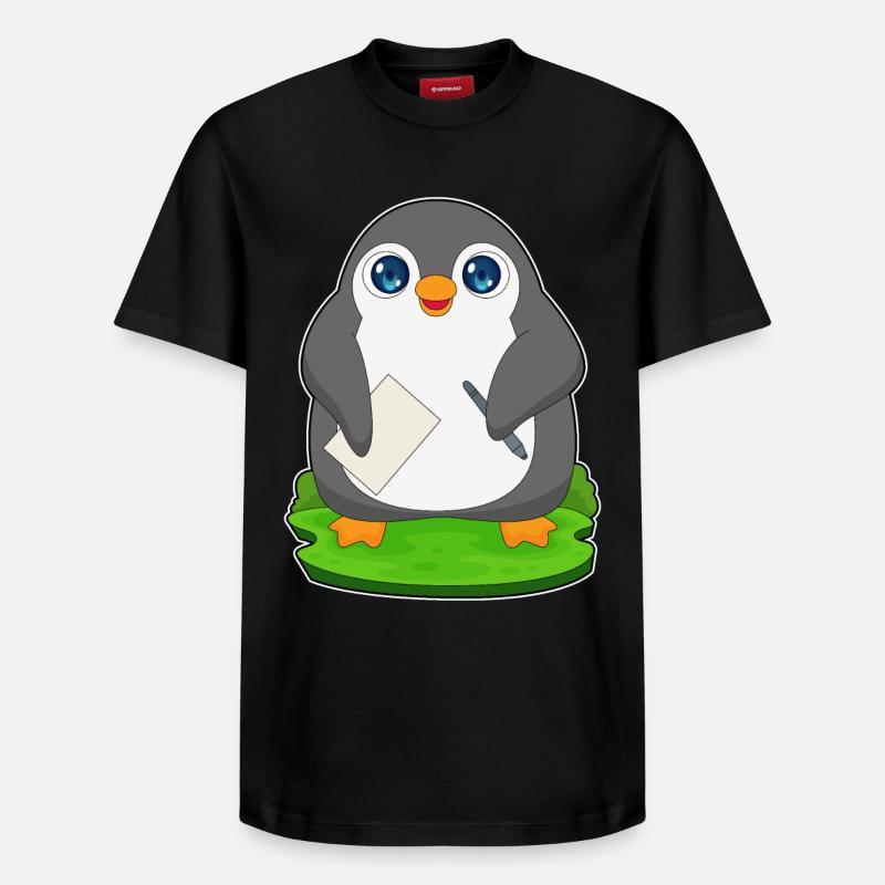Pinguin Stift Papier - Relaxed Unisex Supima Cotton T-Shirt – von SPREAD - Schwarz