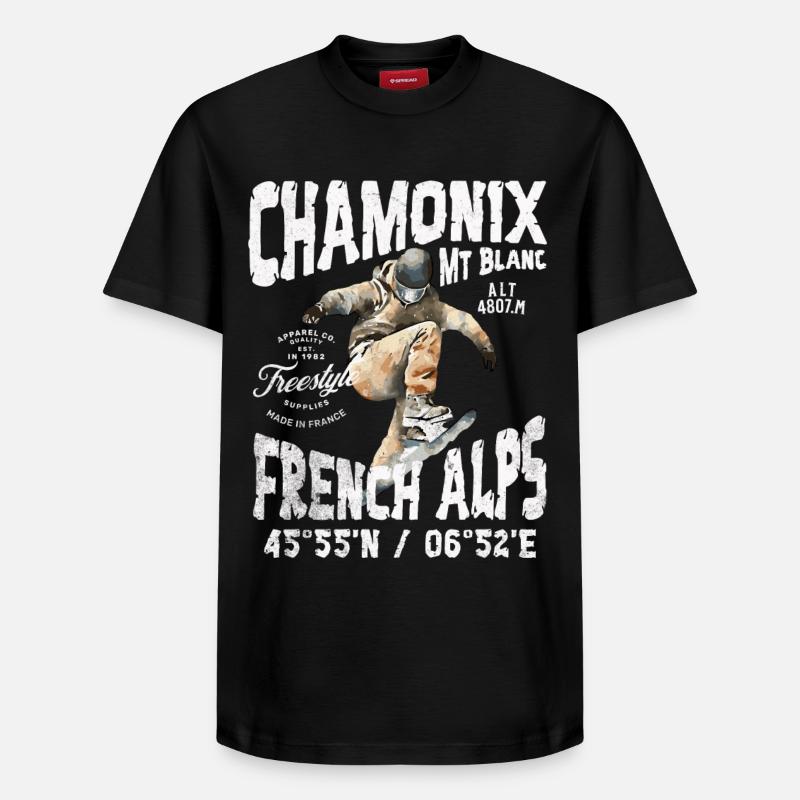 Skateboarder Chamonix Mont Blanc - T-shirt unisexe décontracté en coton Supima – de SPREAD - noir