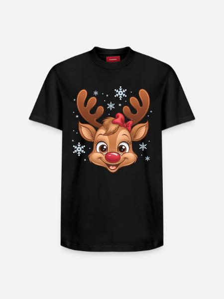 Süßes Rentier-Mädchen mit Schneeflocken - Relaxed Unisex Supima Cotton T-Shirt – von SPREAD - Schwarz