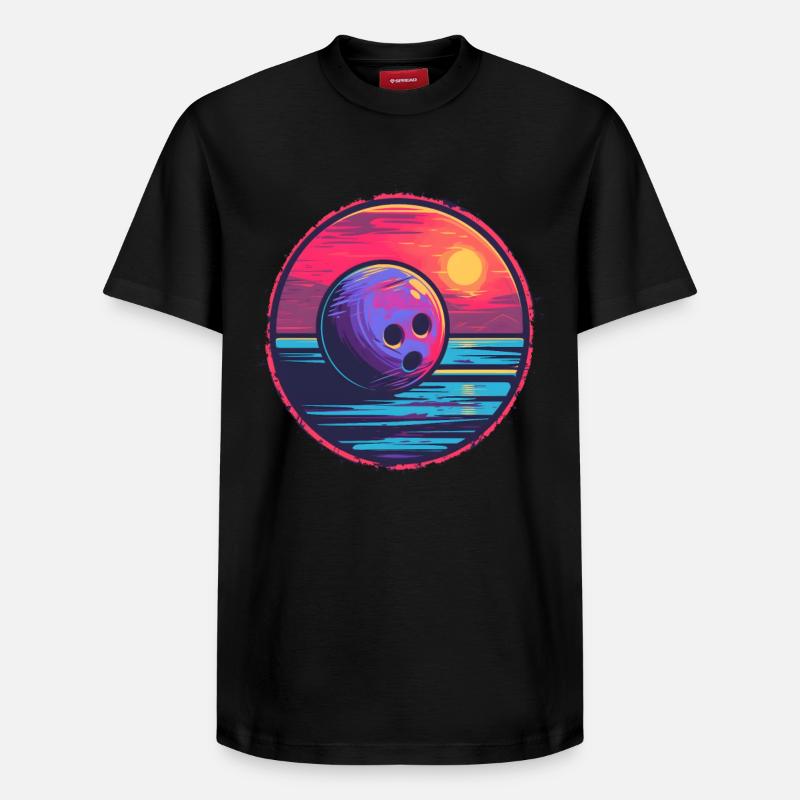 Bowling Retrowave - Relaxed Unisex Supima Cotton T-Shirt – von SPREAD - Schwarz