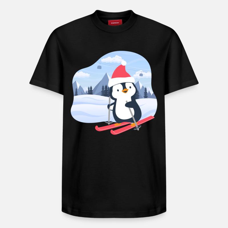 Petit pingouin skiant - T-shirt unisexe décontracté en coton Supima – de SPREAD - noir