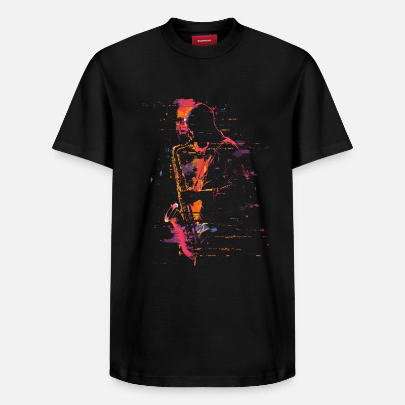 Saxophoniste Synthwave - T-shirt unisexe décontracté en coton Supima – de SPREAD - noir